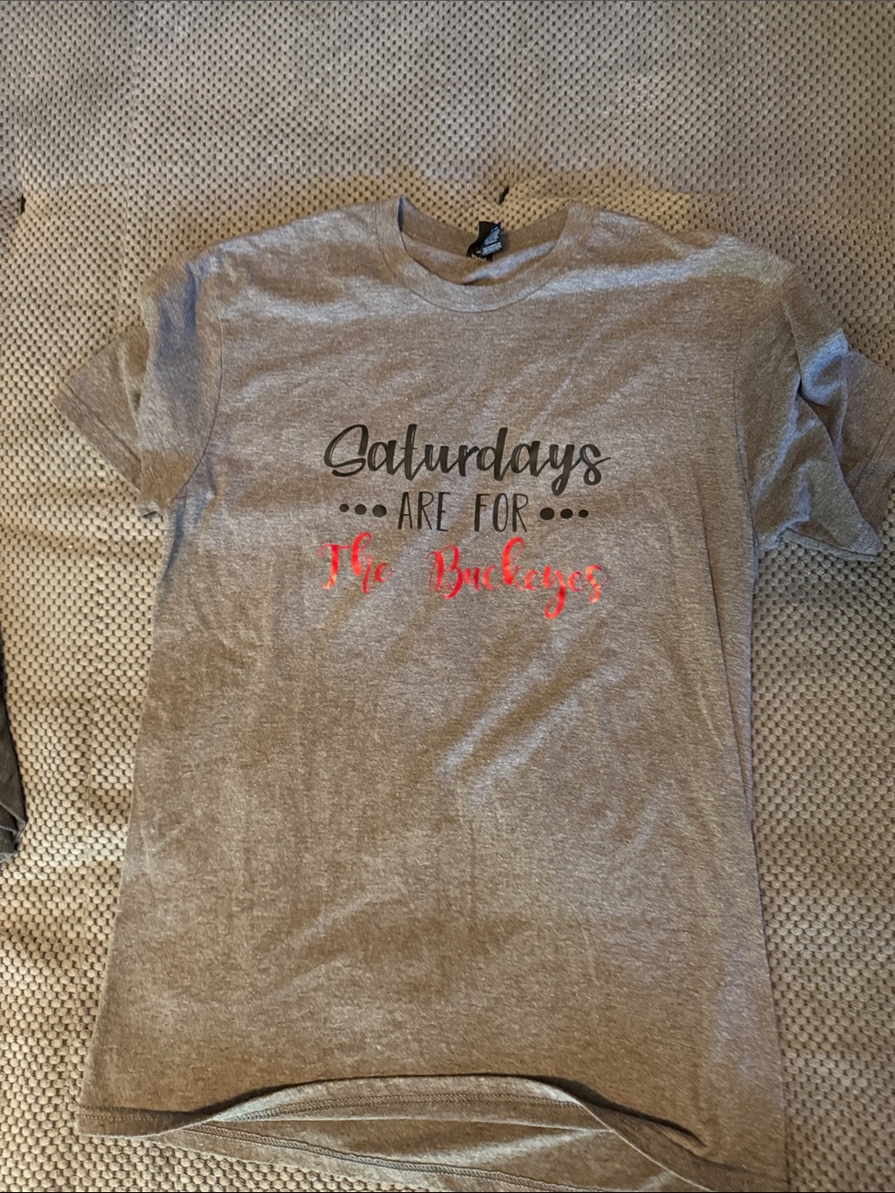 District Gray Short Sleeve Tee with Black and Red Script